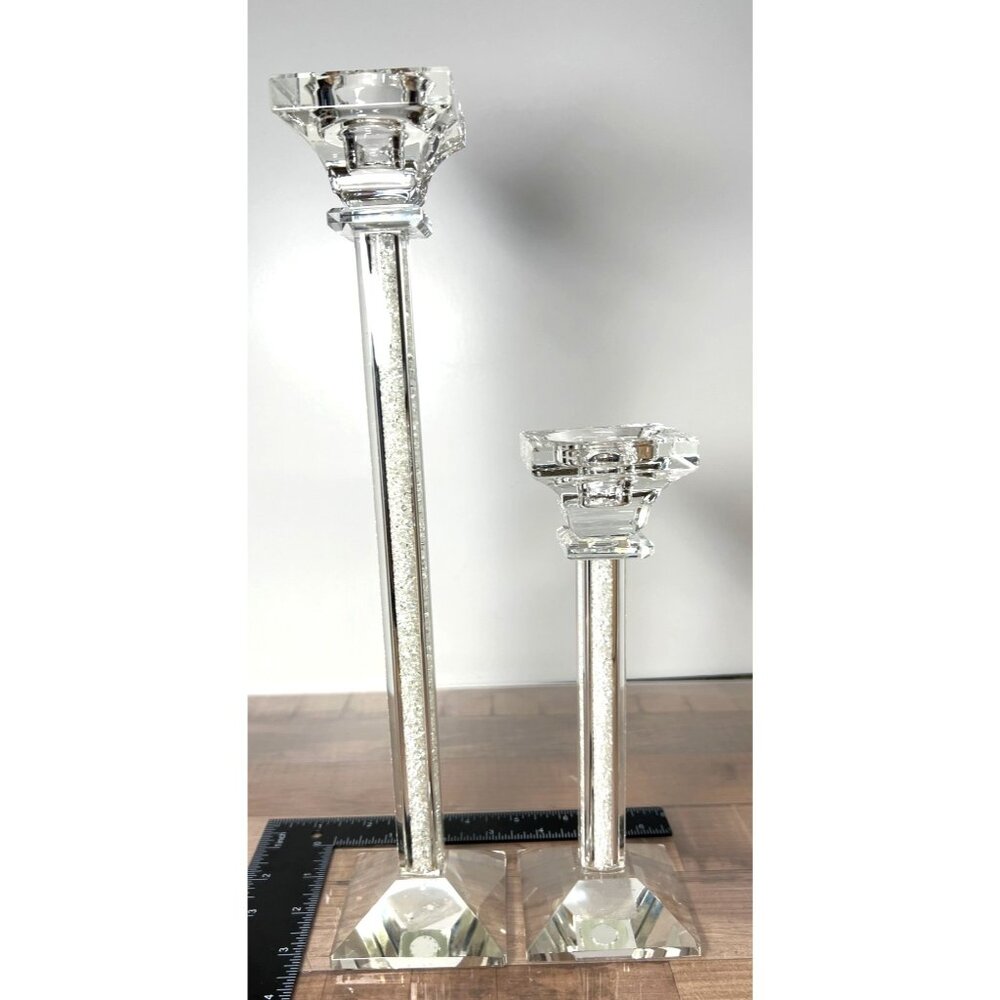 Set Of 2 Crystal Candlesticks with Crushed Gemstones B. T. Shalom Sparkle